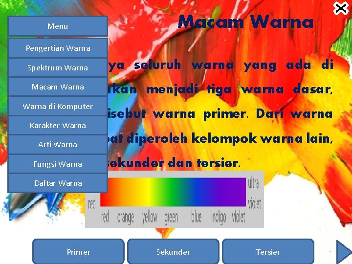 Menu Macam Warna Pengertian Warna Pada seluruh warna yang ada di Spektrum dasarnya Warna