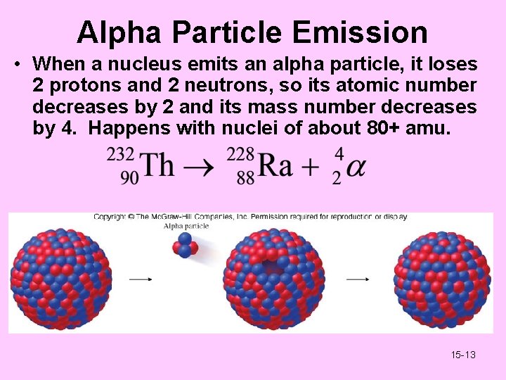 Alpha Particle Emission • When a nucleus emits an alpha particle, it loses 2