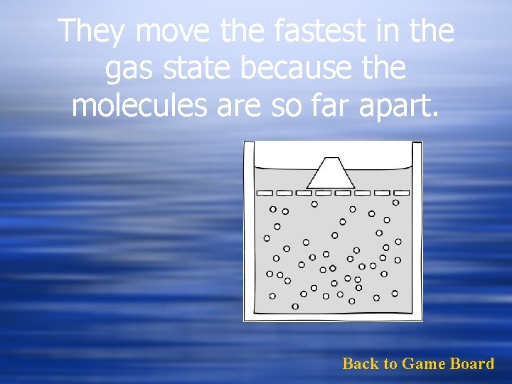 They move the fastest in the gas state because the molecules are so far