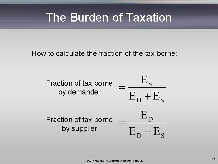 The Burden of Taxation How to calculate the fraction of the tax borne: Fraction