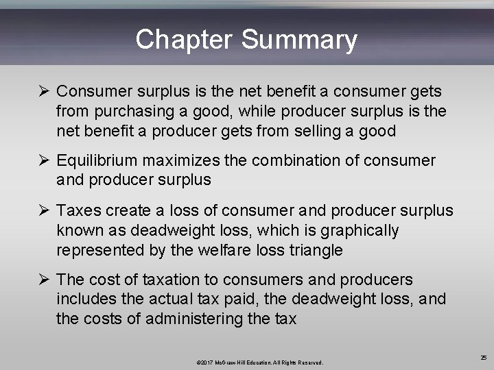 Chapter Summary Ø Consumer surplus is the net benefit a consumer gets from purchasing