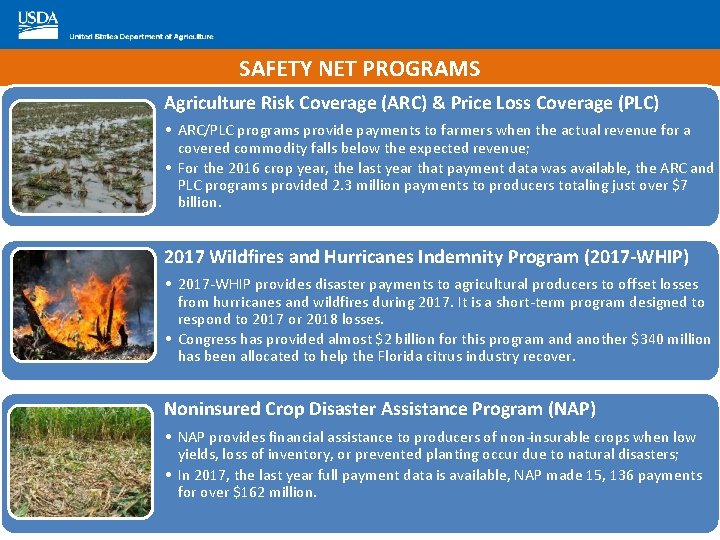 SAFETY NET PROGRAMS Agriculture Risk Coverage (ARC) & Price Loss Coverage (PLC) • ARC/PLC