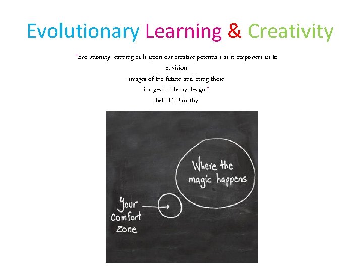 Evolutionary Learning & Creativity “Evolutionary learning calls upon our creative potentials as it empowers