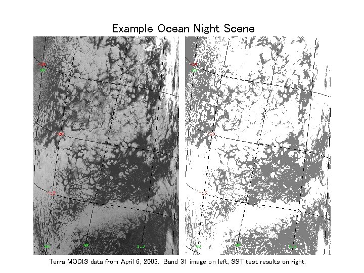 Example Ocean Night Scene Terra MODIS data from April 6, 2003. Band 31 image