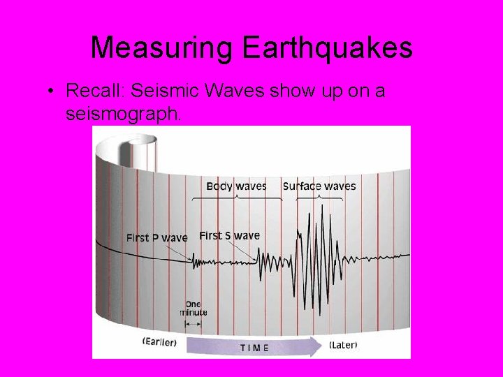 Measuring Earthquakes • Recall: Seismic Waves show up on a seismograph. 