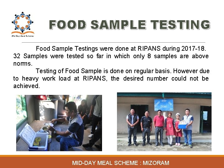 FOOD SAMPLE TESTING Food Sample Testings were done at RIPANS during 2017 -18. 32