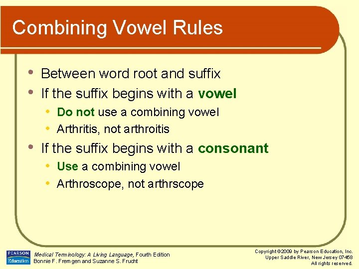 Combining Vowel Rules • • • Between word root and suffix If the suffix