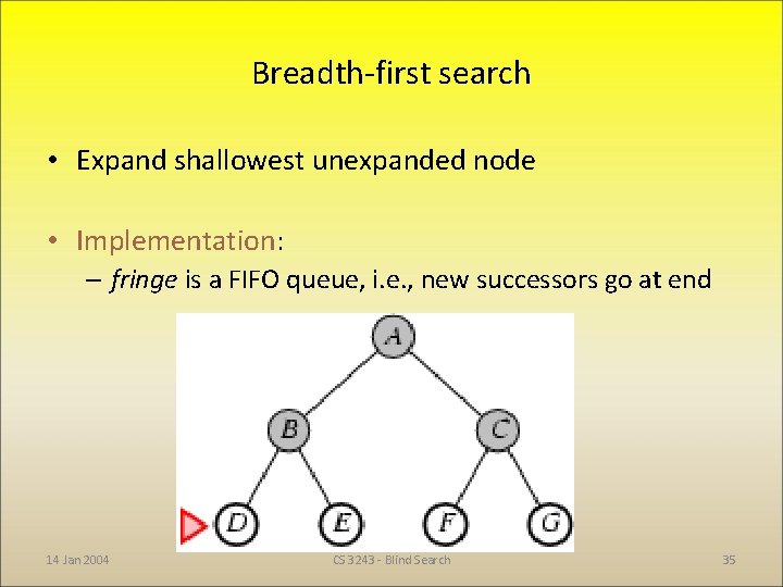 Breadth-first search • Expand shallowest unexpanded node • Implementation: – fringe is a FIFO