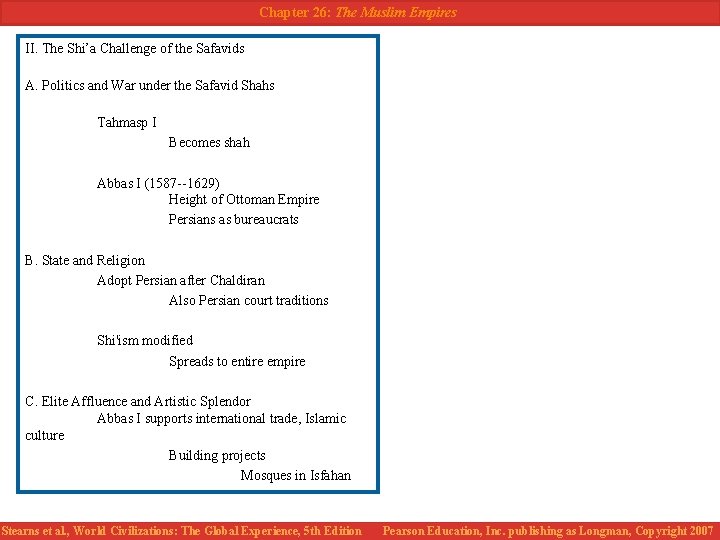 Chapter 26: The Muslim Empires II. The Shi’a Challenge of the Safavids A. Politics