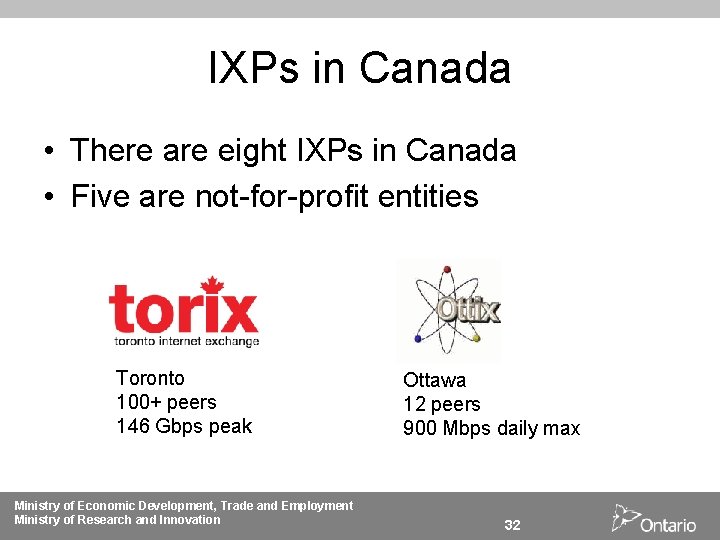 IXPs in Canada • There are eight IXPs in Canada • Five are not-for-profit