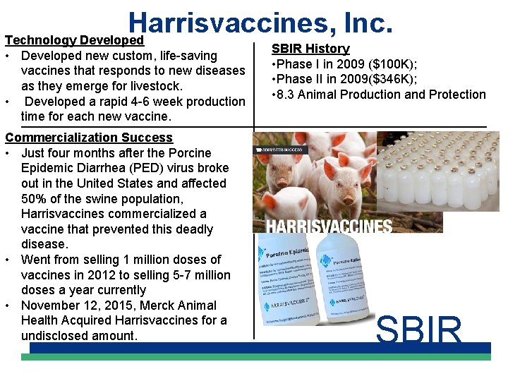 Harrisvaccines, Inc. Technology Developed • Developed new custom, life-saving vaccines that responds to new