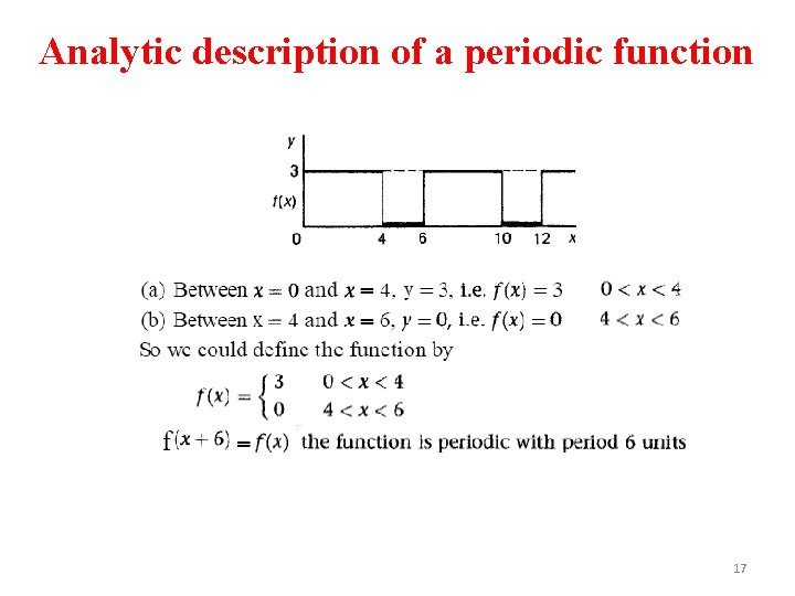 Analytic description of a periodic function 17 