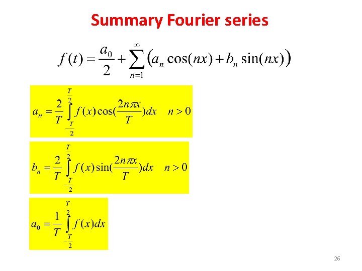 Summary Fourier series 26 