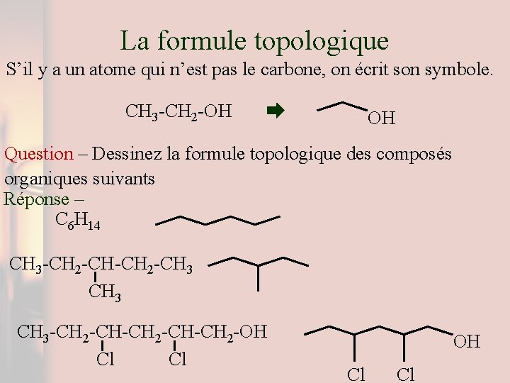La formule topologique S’il y a un atome qui n’est pas le carbone, on