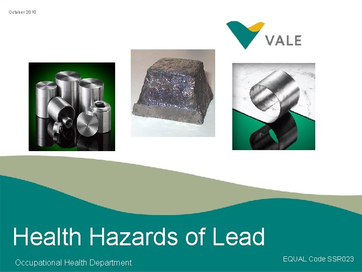 October 2010 Health Hazards of Arsenic Health Hazards of Lead Occupational Health Department 0