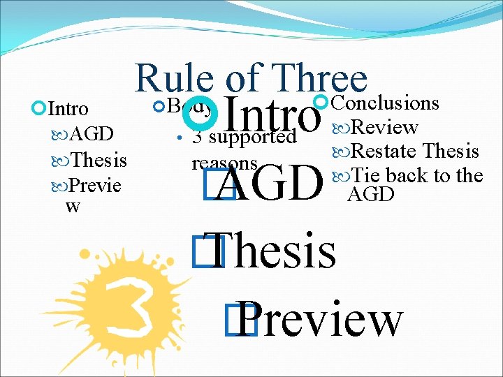  Intro AGD Thesis Previe w Rule of Three Conclusions Body Intro Review 3