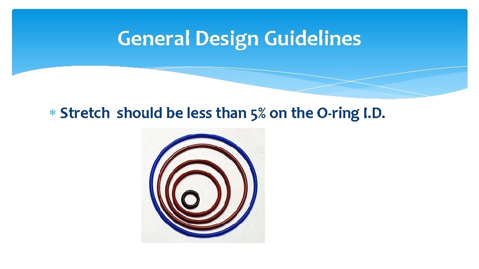 General Design Guidelines Stretch should be less than 5% on the O-ring I. D.
