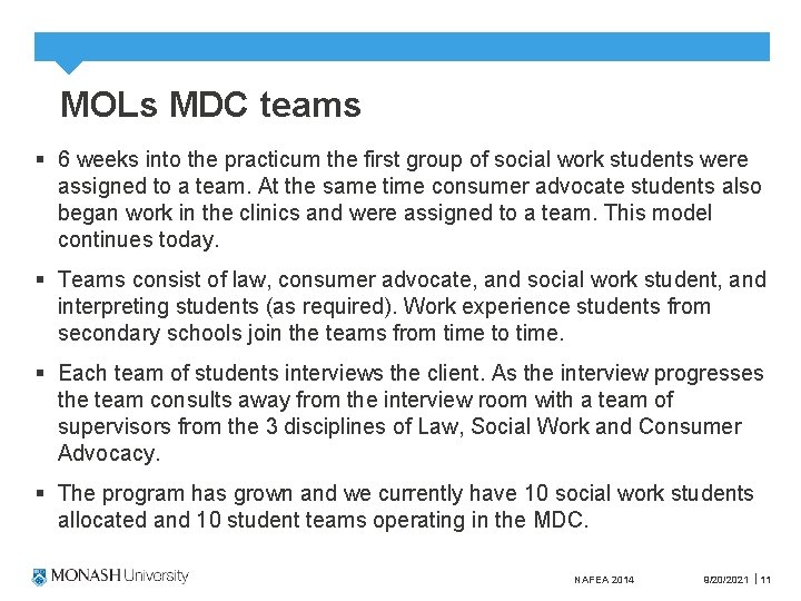 MOLs MDC teams § 6 weeks into the practicum the first group of social