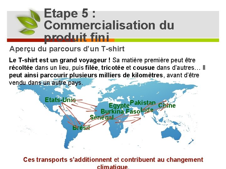 Etape 5 : Commercialisation du produit fini Aperçu du parcours d’un T-shirt Le T-shirt