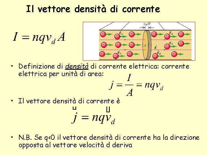 Il vettore densità di corrente • Definizione di densità di corrente elettrica: corrente elettrica Il vettore densità di corrente • Definizione di densità di corrente elettrica: corrente elettrica