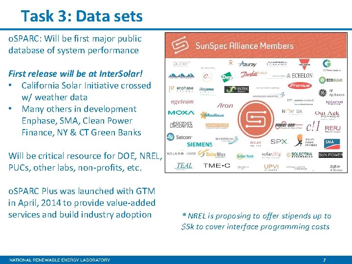 Task 3: Data sets o. SPARC: Will be first major public database of system