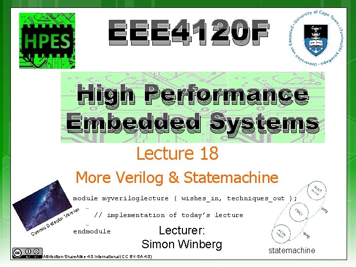 EEE 4120 F High Performance Embedded Systems Lecture 18 More Verilog & Statemachine module