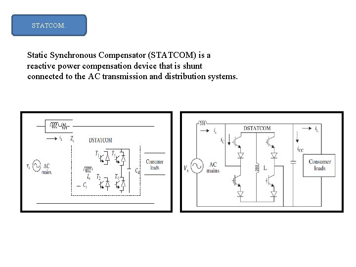 STATCOM. Static Synchronous Compensator (STATCOM) is a reactive power compensation device that is shunt STATCOM. Static Synchronous Compensator (STATCOM) is a reactive power compensation device that is shunt