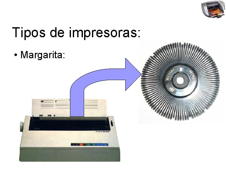 Tipos de impresoras: • Margarita: 