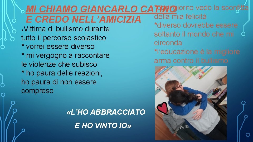 *ogni giorno vedo la sconfitta MI CHIAMO GIANCARLO CATINO della mia felicità E CREDO