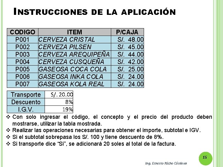 INSTRUCCIONES CODIGO P 001 P 002 P 003 P 004 P 005 P 006