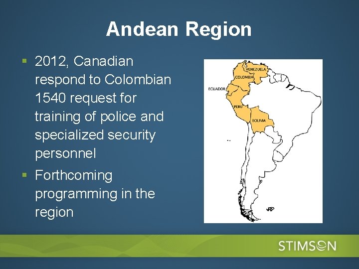 Andean Region § 2012, Canadian respond to Colombian 1540 request for training of police
