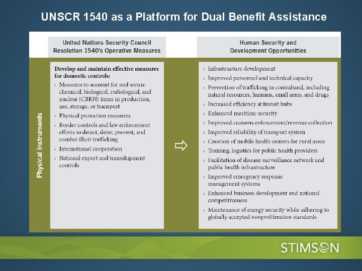 UNSCR 1540 as a Platform for Dual Benefit Assistance 