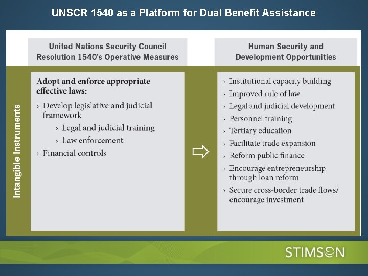 UNSCR 1540 as a Platform for Dual Benefit Assistance 