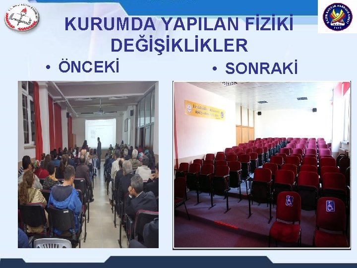 KURUMDA YAPILAN FİZİKİ DEĞİŞİKLİKLER • ÖNCEKİ • SONRAKİ 