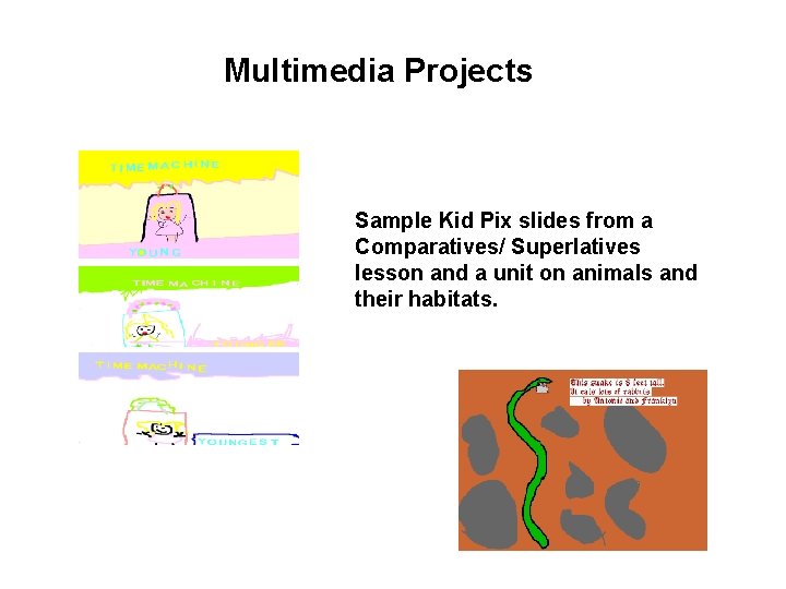 Multimedia Projects Sample Kid Pix slides from a Comparatives/ Superlatives lesson and a unit