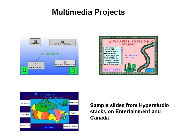 Multimedia Projects Sample slides from Hyperstudio stacks on Entertainment and Canada 