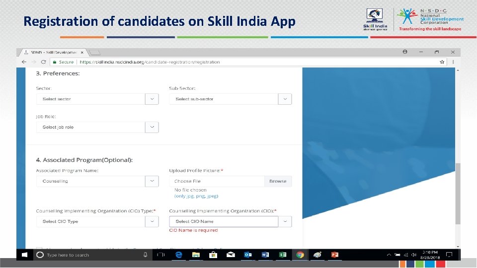 Registration of candidates on Skill India App 