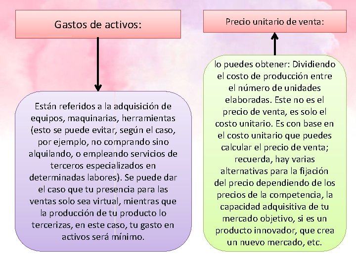 Gastos de activos: Están referidos a la adquisición de equipos, maquinarias, herramientas (esto se