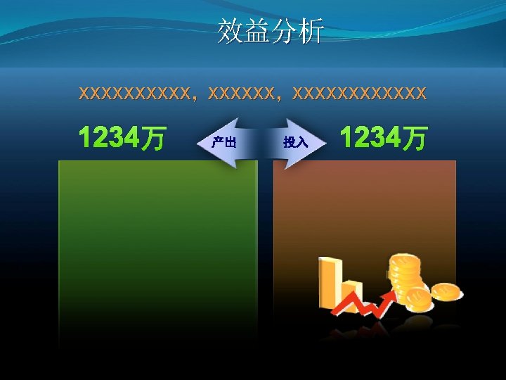 效益分析 XXXXX，XXXXXXXXXXXX 1234万 产出 投入 1234万 