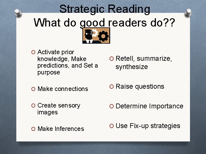 Strategic Reading What do good readers do? ? O Activate prior knowledge, Make predictions,