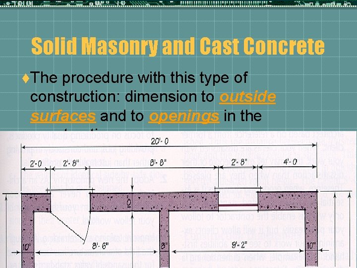 Solid Masonry and Cast Concrete t. The procedure with this type of construction: dimension