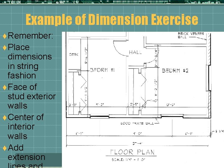 Example of Dimension Exercise t Remember: t Place dimensions in string fashion t Face