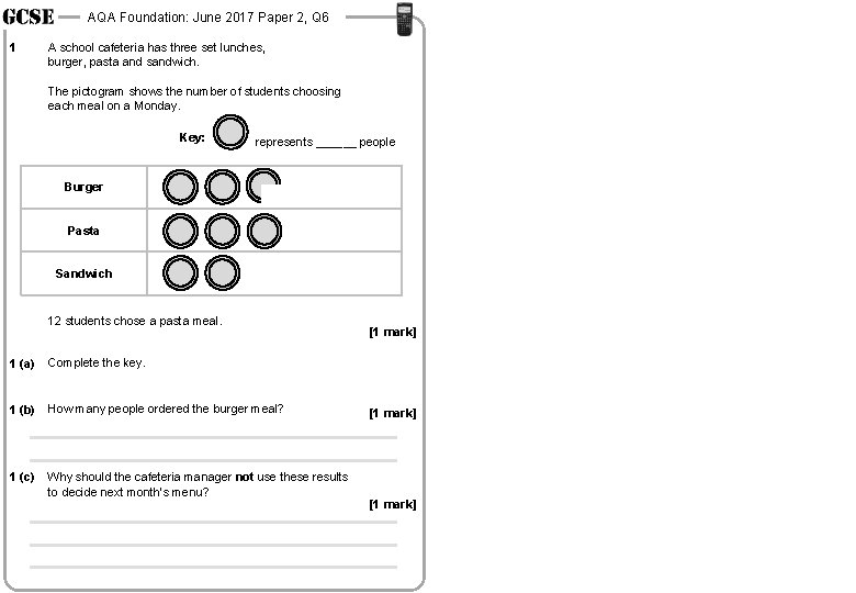AQA Foundation: June 2017 Paper 2, Q 6 1 A school cafeteria has three