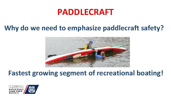 PADDLECRAFT Why do we need to emphasize paddlecraft safety? Fastest growing segment of recreational