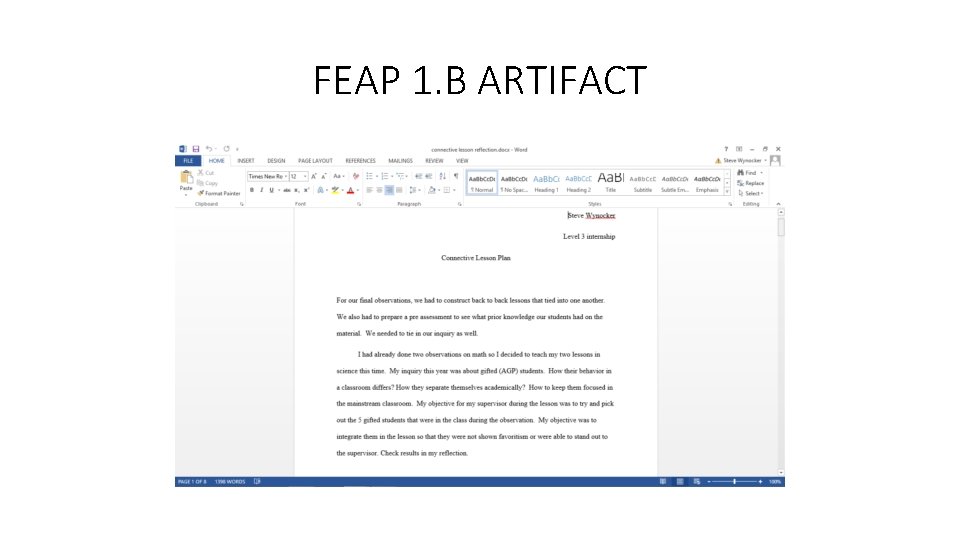 FEAP 1. B ARTIFACT 