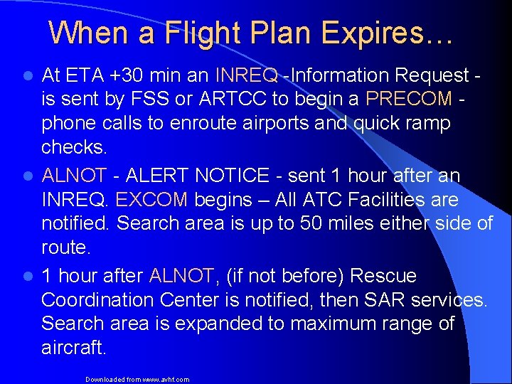 When a Flight Plan Expires… At ETA +30 min an INREQ -Information Request is