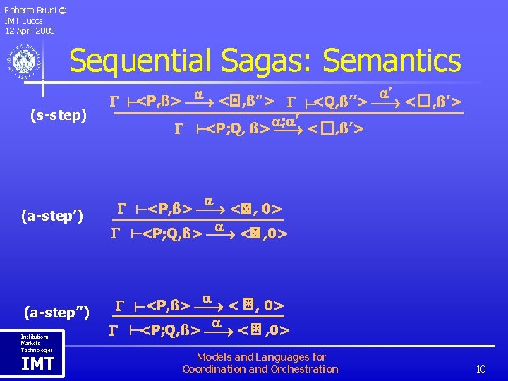 Roberto Bruni @ IMT Lucca 12 April 2005 Sequential Sagas: Semantics ’ <P, ß>