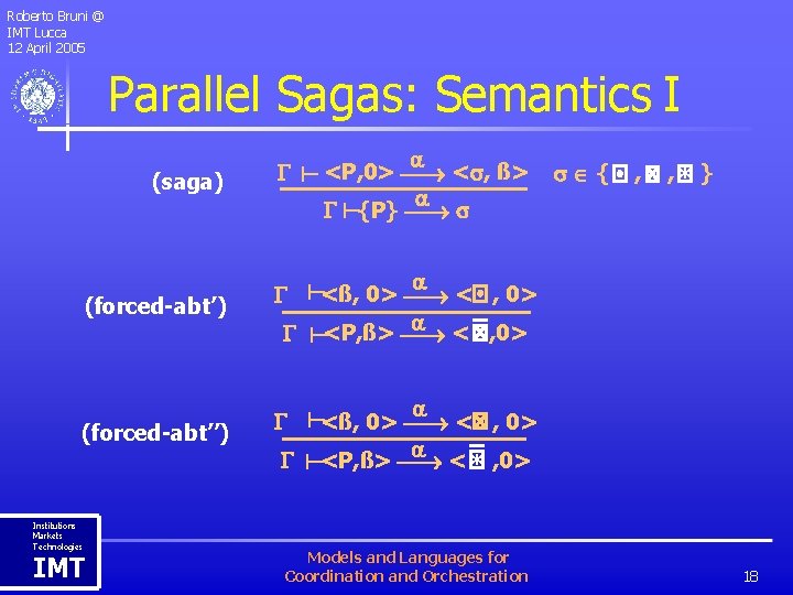 Roberto Bruni @ IMT Lucca 12 April 2005 Parallel Sagas: Semantics I <P, 0>