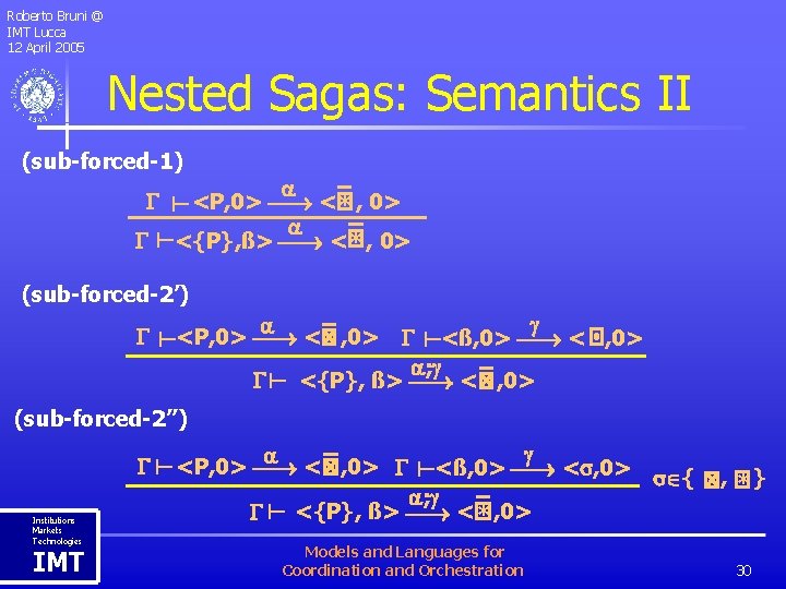 Roberto Bruni @ IMT Lucca 12 April 2005 Nested Sagas: Semantics II (sub-forced-1) <P,