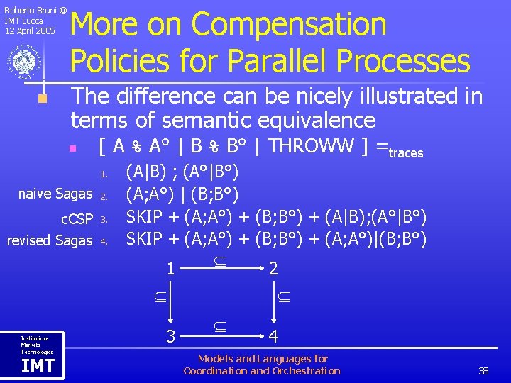 Roberto Bruni @ IMT Lucca 12 April 2005 n More on Compensation Policies for